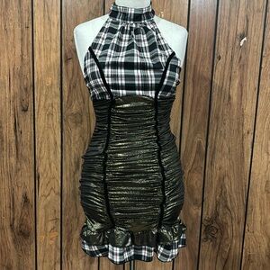Gold and Plaid Halter Dress women’s Size Small